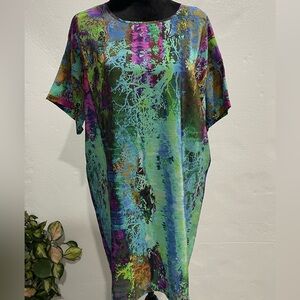 OtterNYC T shirt dress Size S watercolor, wearable art a stand out 100% Silk